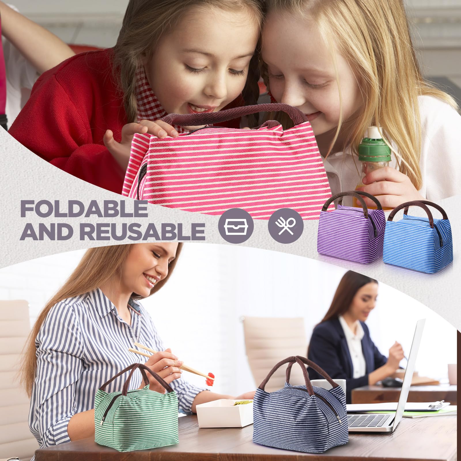 Chunful 24 Stück isolierte Lunch-Tasche, wiederverwendbare Lunchbox, Lunch-Tasche, Tragetasche für Damen, Teenager, Männer, wasserdichte Lunchbox mit Aluminiumfolie, auslaufsicher, für Damen, Herren,