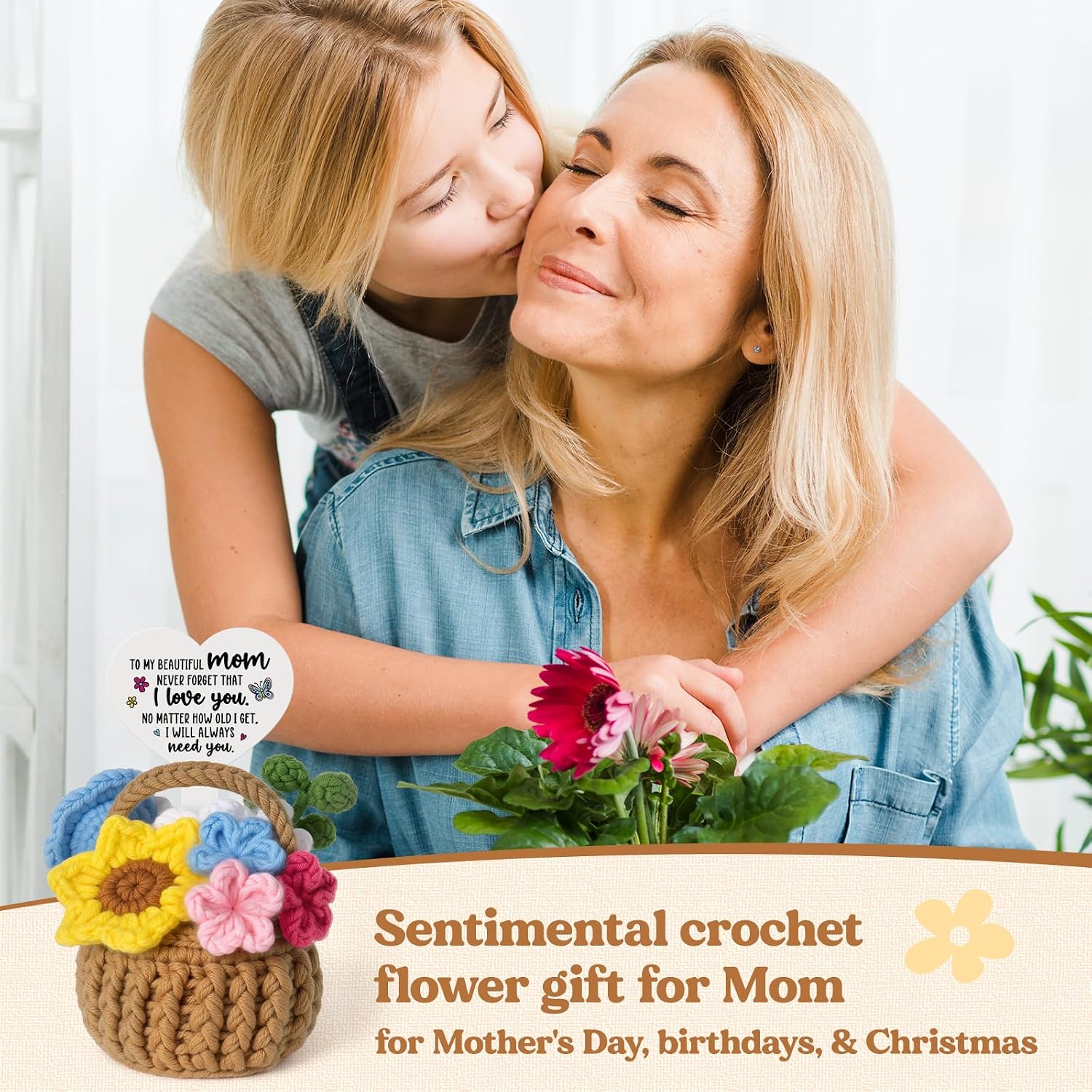 Gifts for Mom, Handcrafted Crochet Flower Basket Desk Decor