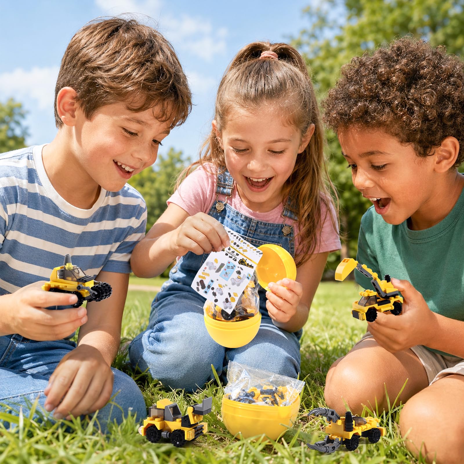 Cleboen Mini Mattoncini Veicoli 24 Pz, Gioco Di Costruzione 12 In 1, 6+ | Set Mini Blocchi Veicoli Da Cantiere Per Bambini, 24 Pezzi Con Modelli 12 In 1, Idea Regalo Festa 6+