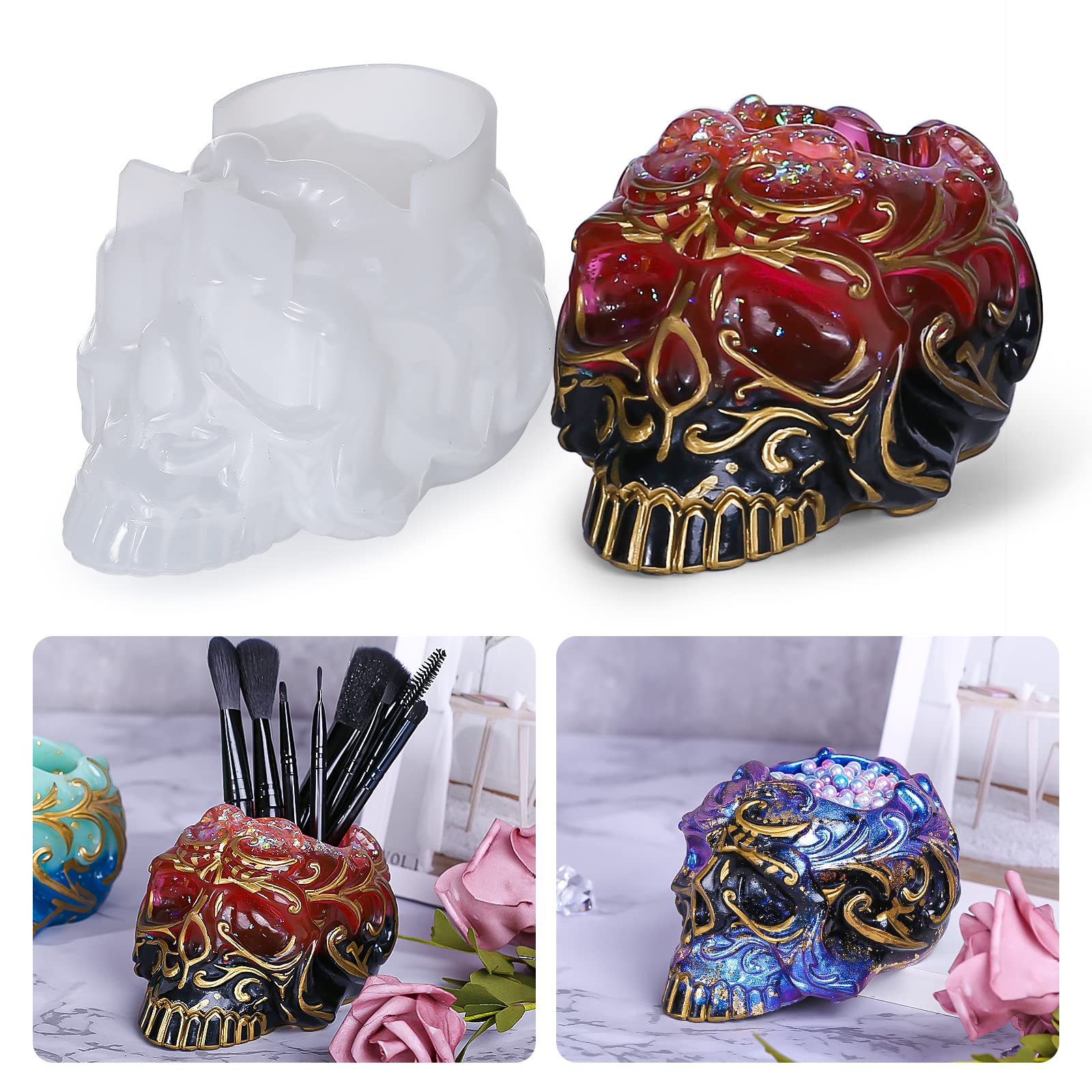 ISSEVE Skull Storage Jars Resin Molds, Skull Box Silicone Molds for Resin Casting, Resin Jar Molds for Jewelry Candy Container Box,Home Decoration,DIY Resin Epoxy Casting Craft