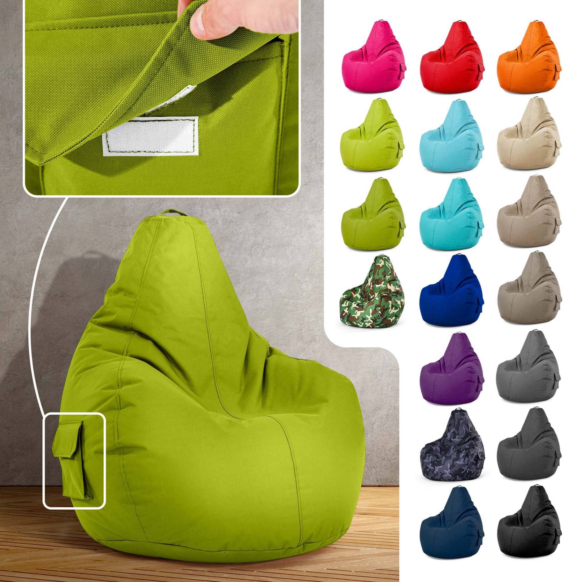 Green Bean© Pouf avec Dossier 80x70x90cm - Gaming Chair avec Remplissage 230L Doux Moelleux Lavable - Bean Bag Coussin de Sol Lounge Chair TABOURETS Fauteuil Relax Gamer Siège de Gaming Vert