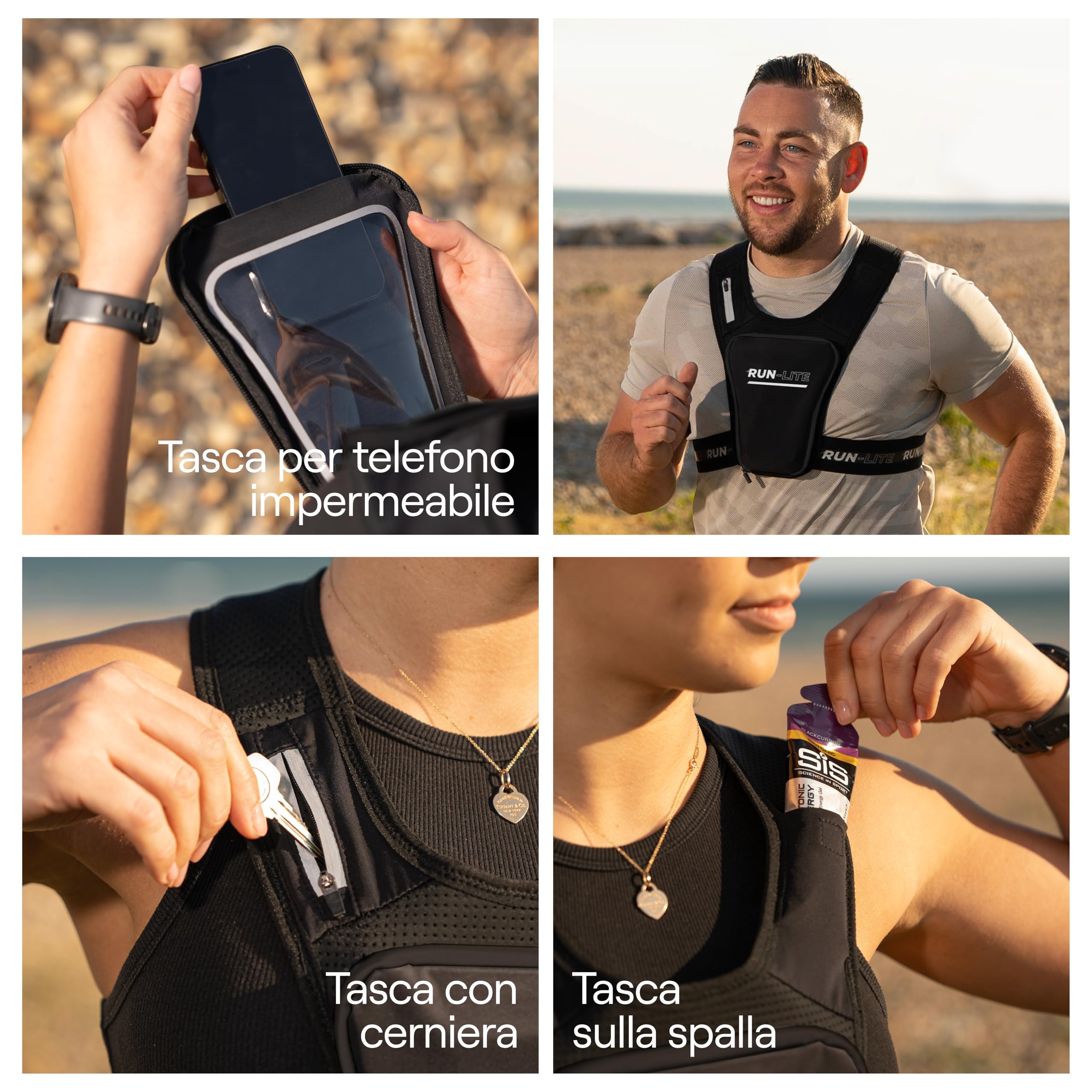 Porta cellulare per gilet da corsa con custodia impermeabile, cintura regolabile, riflettente, 2 tasche sulla spalla per chiavi/gel, telefoni fino a 6,8" (Unisex - Adulto)
