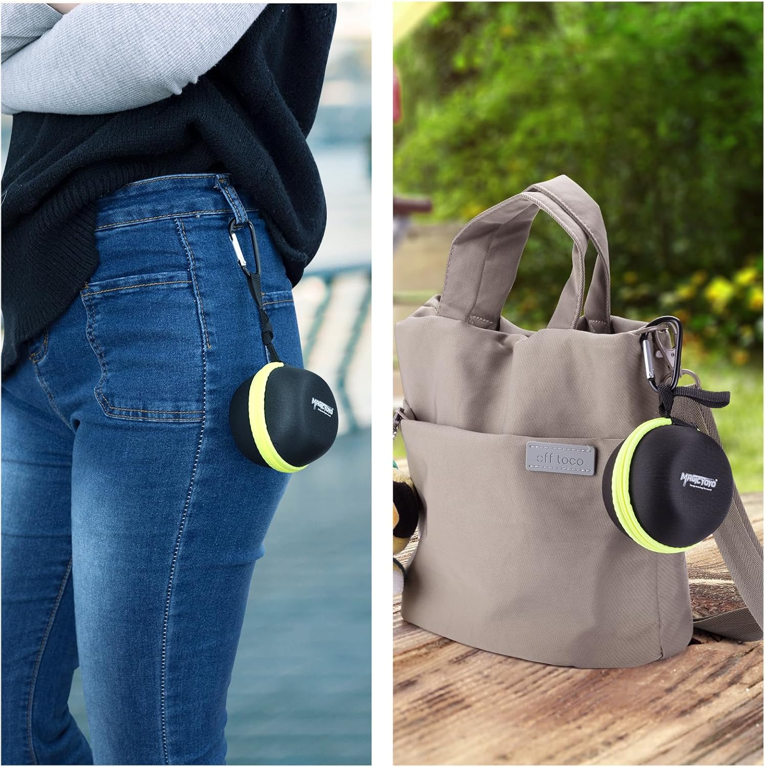MAGICYOYO Yoyo Ball Storage Bag, Professional Yoyo Caser, Yo-Yo Carry Bag with Hand Strap for Outdoor Equipment Protective Bag with Interior Zip Mesh- Black Green