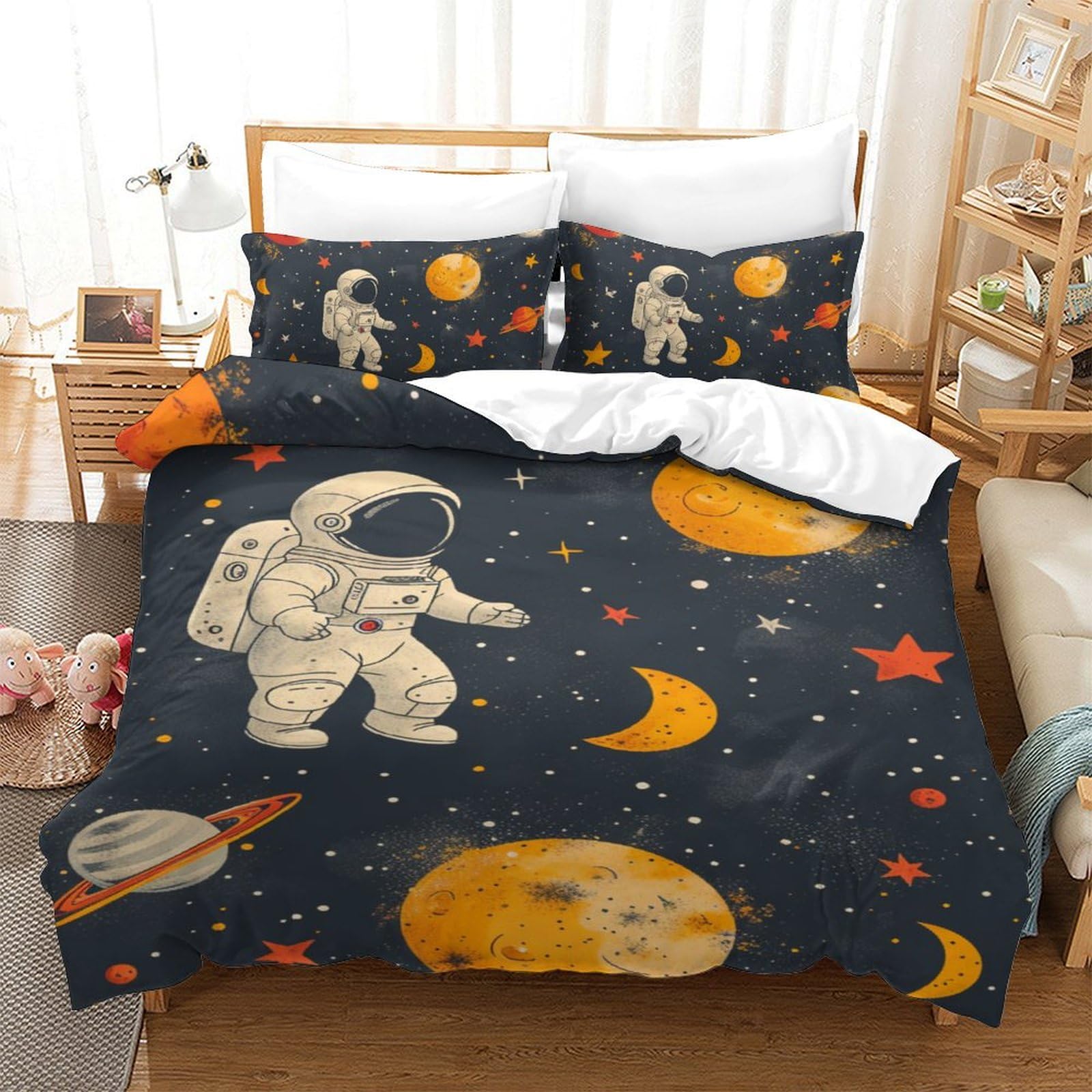 Housse de couette 140x200 astronaute zippée pour un lit d'enfant facile à faire sans repassage