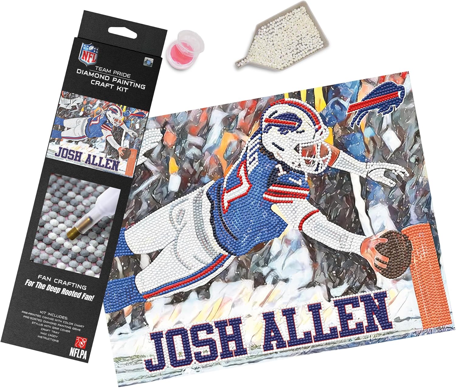 Sporticulture NFL Buffalo Bills - Josh Allen Diamond Painting Craft Kit – Officially Licensed DIY Fan Art, Includes Pre-Sorted Gems, Craft Tray with Instructions – Perfect for Framing