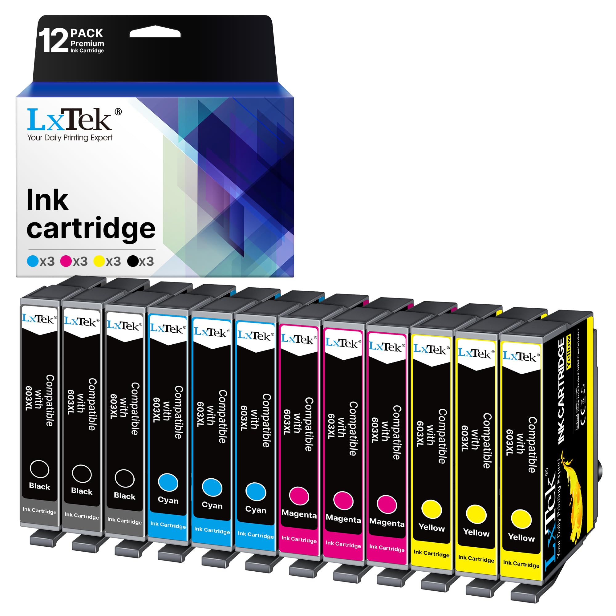 12-Pack Kompatibel für 603XL Druckerpatronen Kompatibel für Epson 603 XL mit Epson Expression Home XP-3100 XP-3105 XP-2100 XP-2105 XP-4100 XP-4150 XP-4155 Workforce WF-2810 WF-2830 WF-2835 Drucker