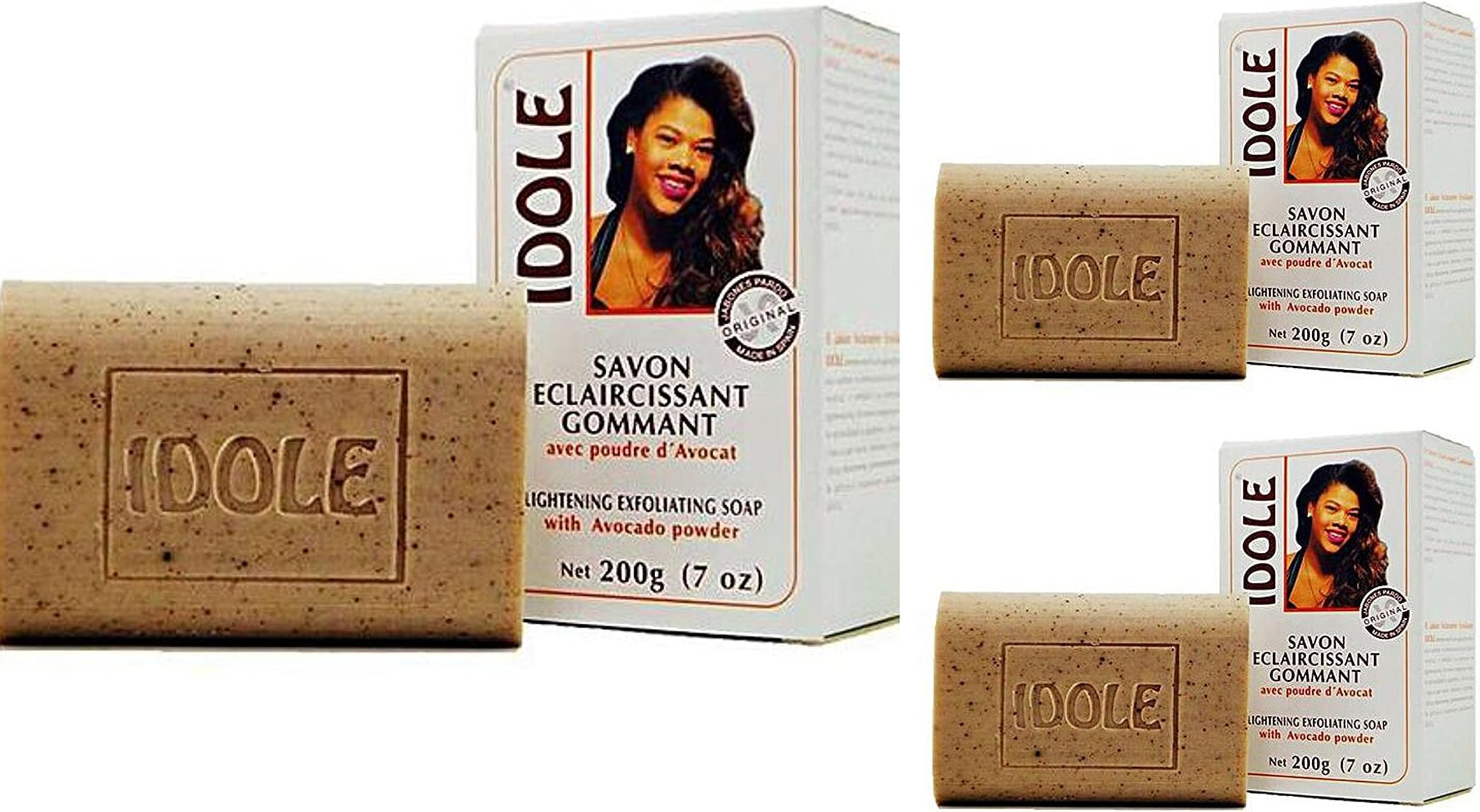 Idole Brightening Exfoliating Soap with Avocado Seed Powder, Net 125 grams (4.4 ounces) 3-Pack