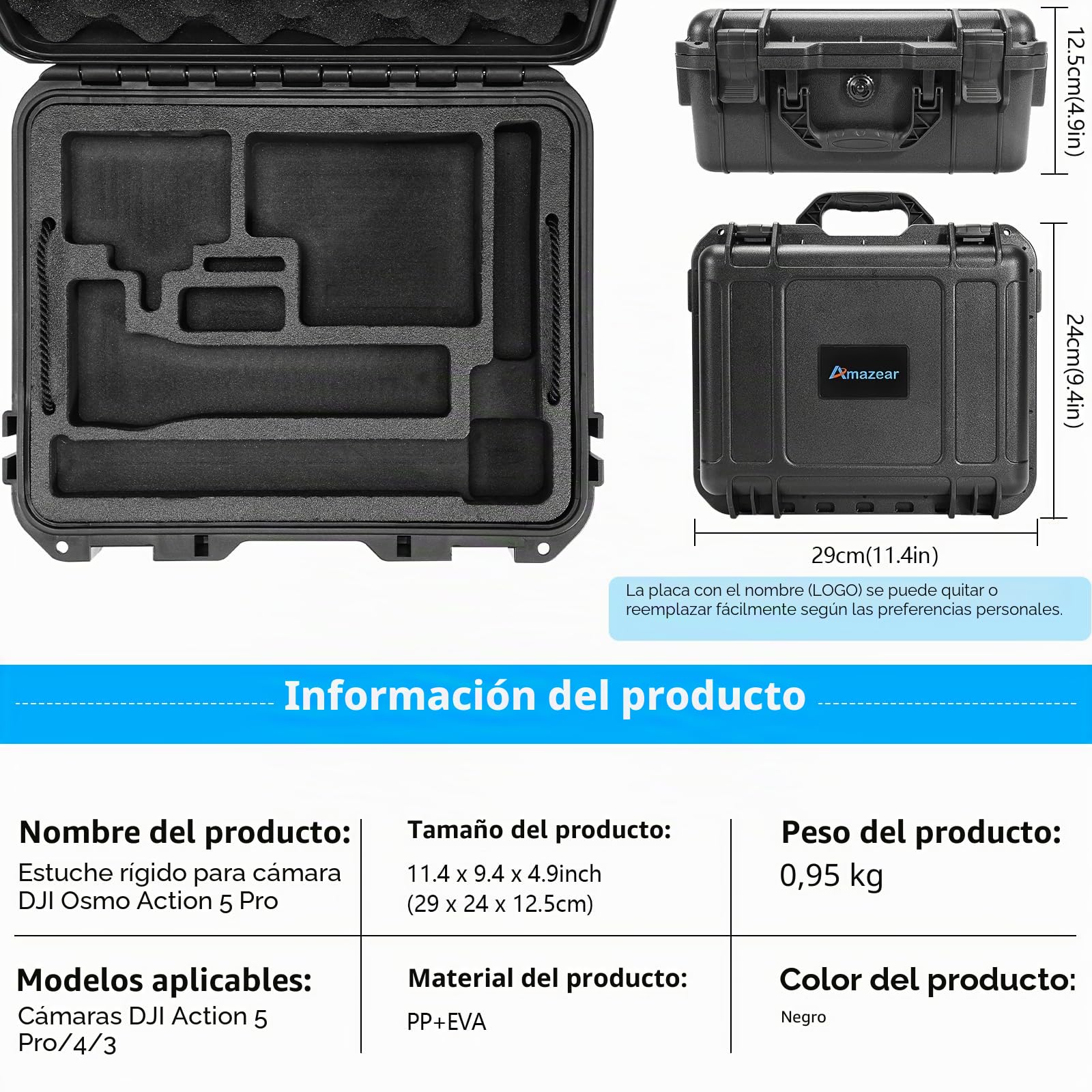 AMAZEAR Funda de Transporte Impermeable para dji Osmo Action 5 Pro/Action 4/Action 3, Estuche Doble para Action 5 Pro, Accesorios para dji Action 5 Pro/Action 4/Action 3