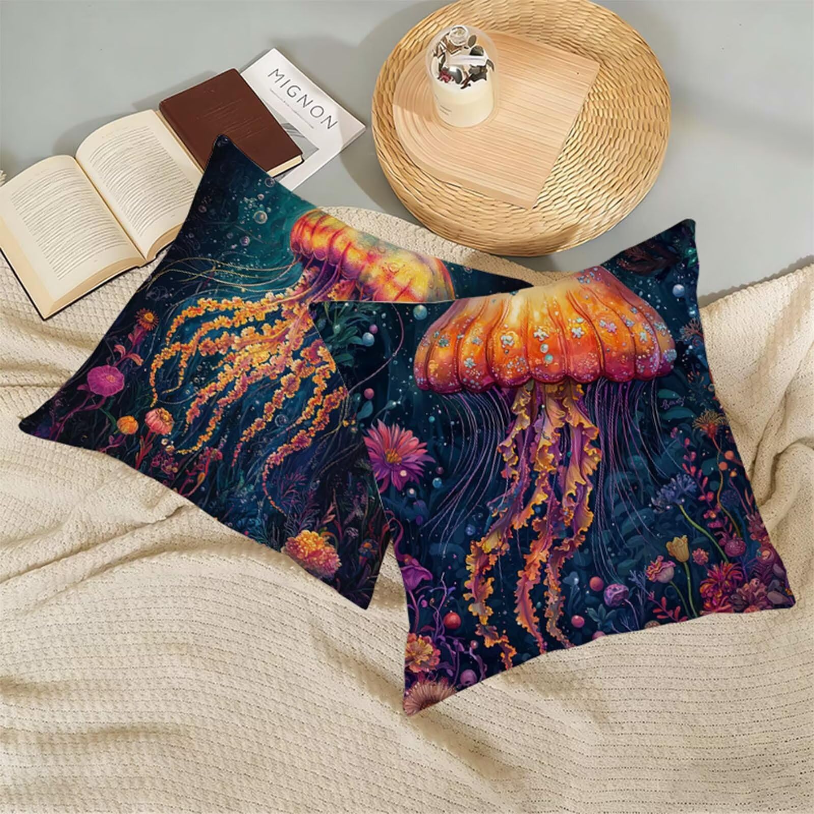Buio Federe Cuscini Divano 70x70 cm Medusa Set di 2,Copricuscino Impermeabile Federe Lino con Cerniera Invisibile Stampa Fronte-Retro,Comfort Traspiranti Copricuscini Primavera Home Decoration W-1334