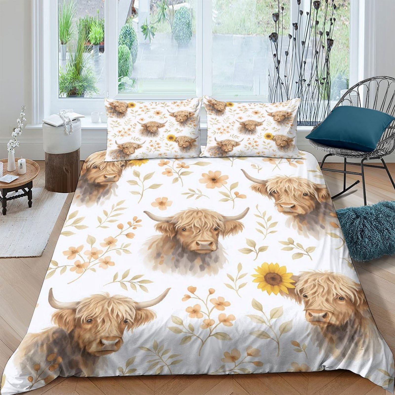 3D Printed Highland Cow Quilt Cover, Microfiber Duvet Cover Hidden Zipper