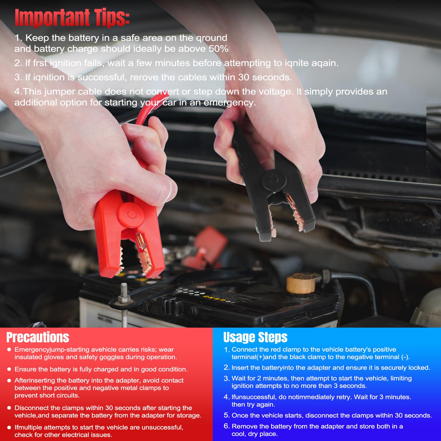 Milwaukee M18 18 V Batterie-Starthilfe-Kabelklemmen, 8-AWG 1,5 m Auto-Starthilfekabel, Kabel-Elektrowerkzeugleitung für die meisten Autos