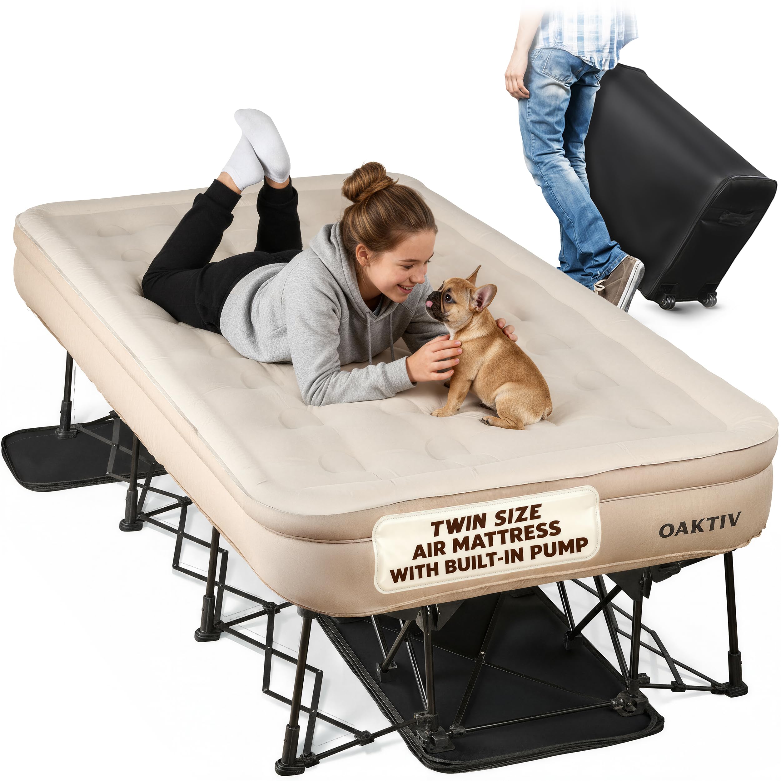 Oaktiv PeakRest Twin Air Mattress with Frame &amp; Built-in Pump