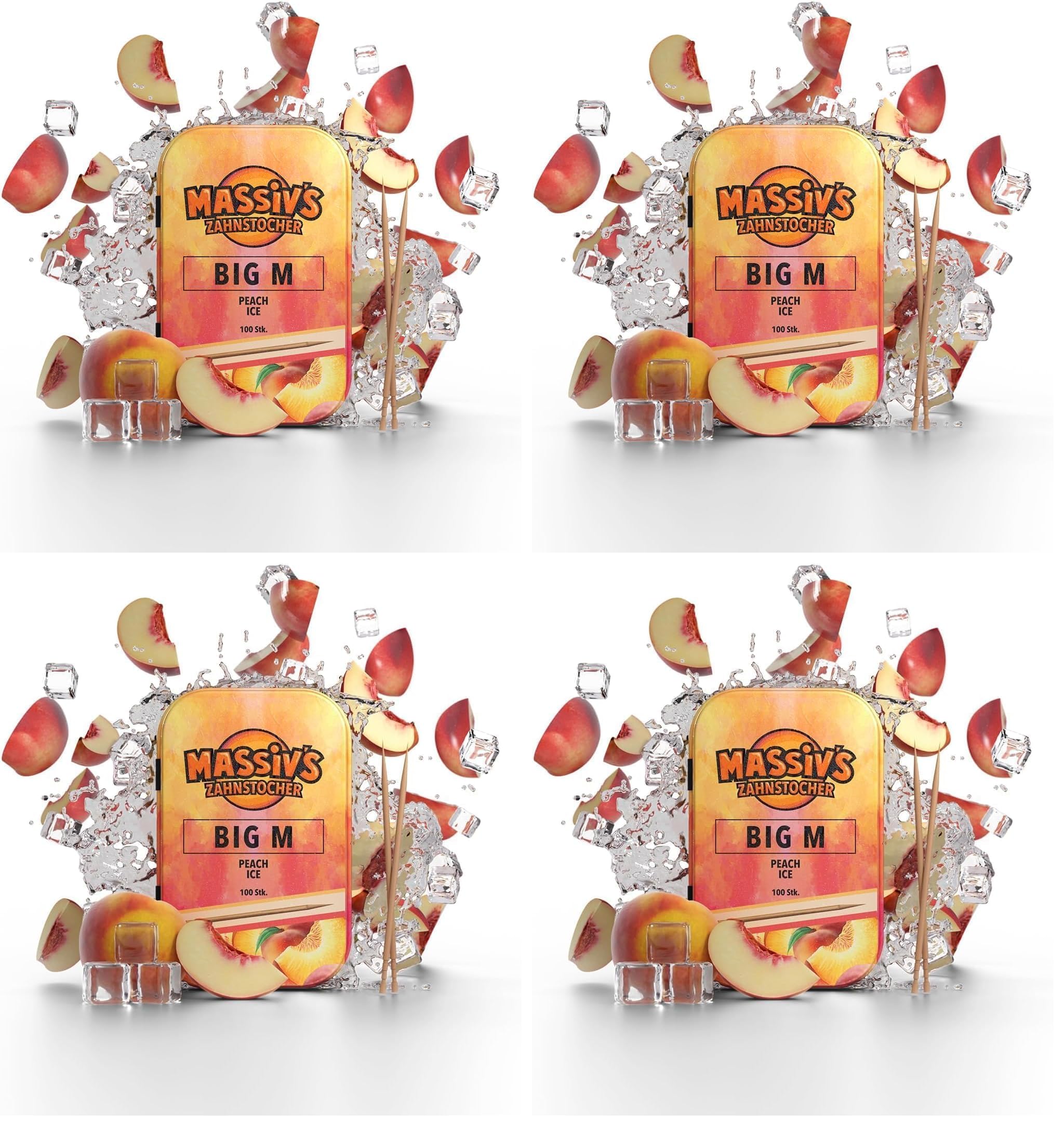 Massiv's Zahnstocher - Zahnstocher mit Geschmack – BIG M Pfirsich Ice (Packung mit 4)