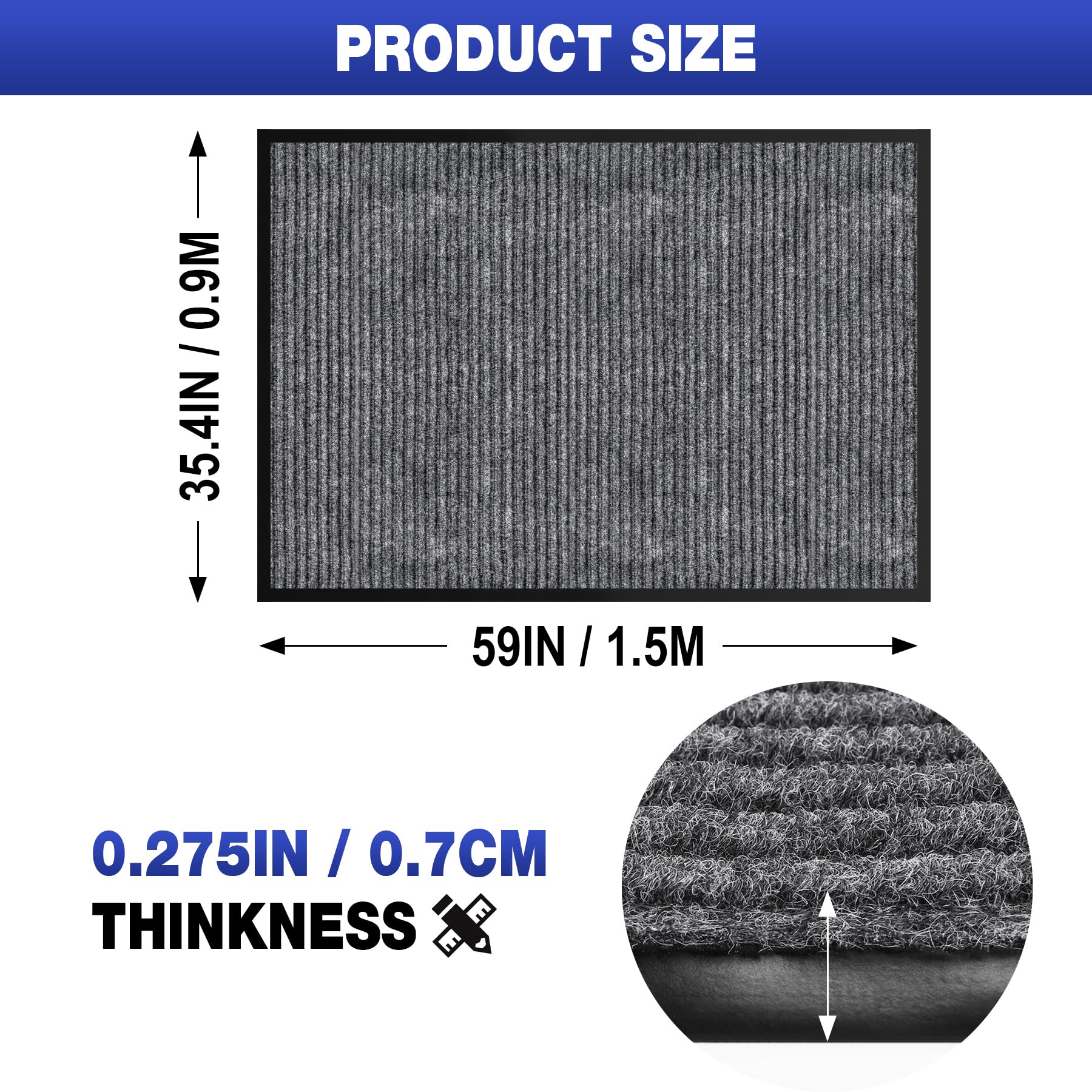 ToLanbbt Commercial Floor Mat 3' x 5' Front Door Mat Extra Large, Industrial Hallway Runner Rug Heavy Duty Outdoor Indoor Utility Mat Low Profile Entryway Carpet Non Slip Backing for Home Office — Amazon image 2