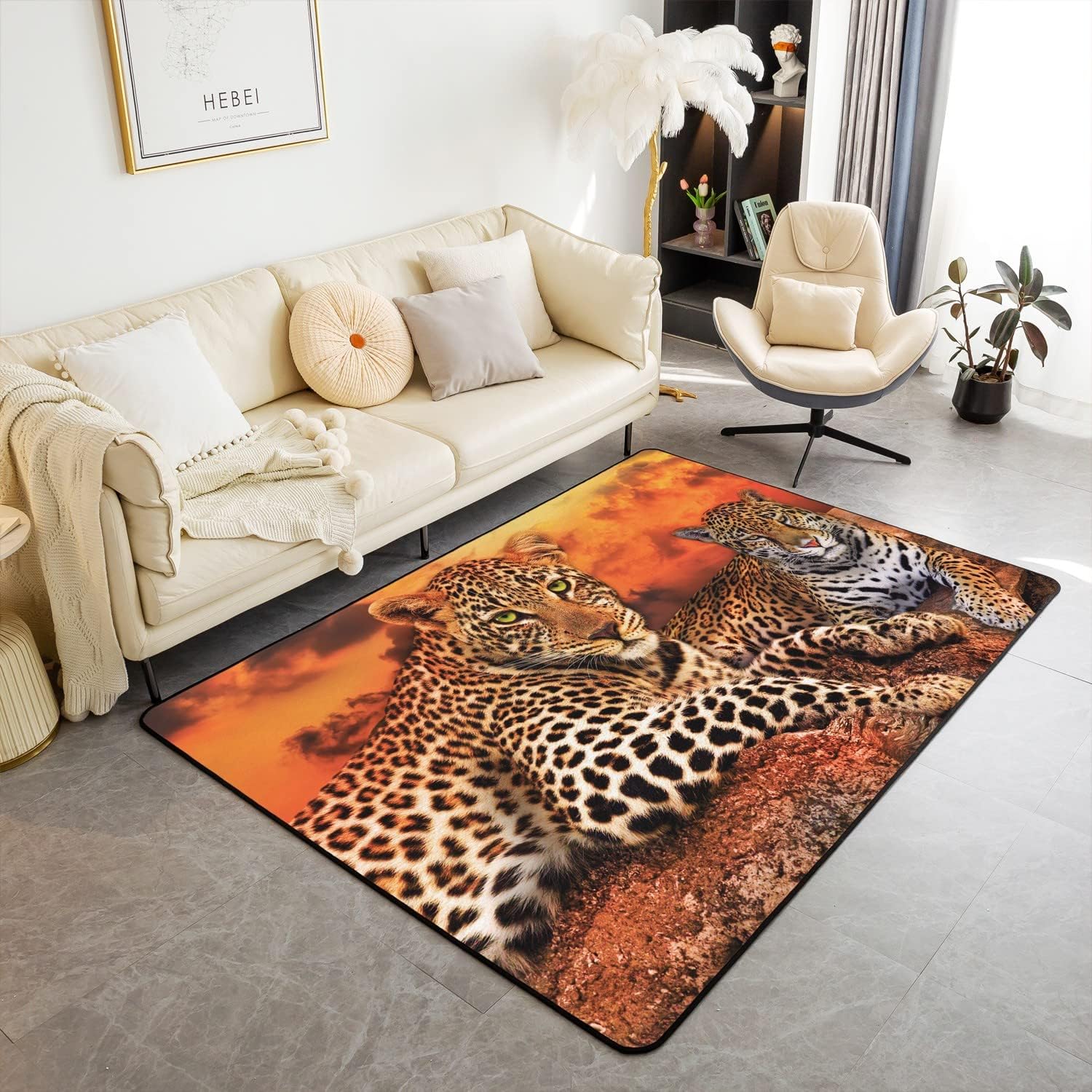 Erosebridal 3D Leopard Area Rug 3x5 Sunset Carpet for Kids Boys Girls,Cheetah Area