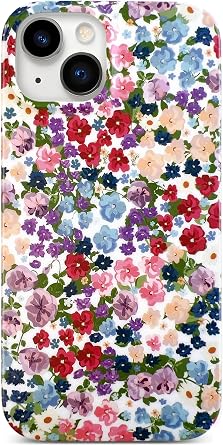 Qokey for iPhone 14/13 6.1" Flower Case for Women - Soft Matte TPU Cover with Elegant Frosted Flowers Design, Shockproof & Anti-Scratch Protection, Pastel Floral