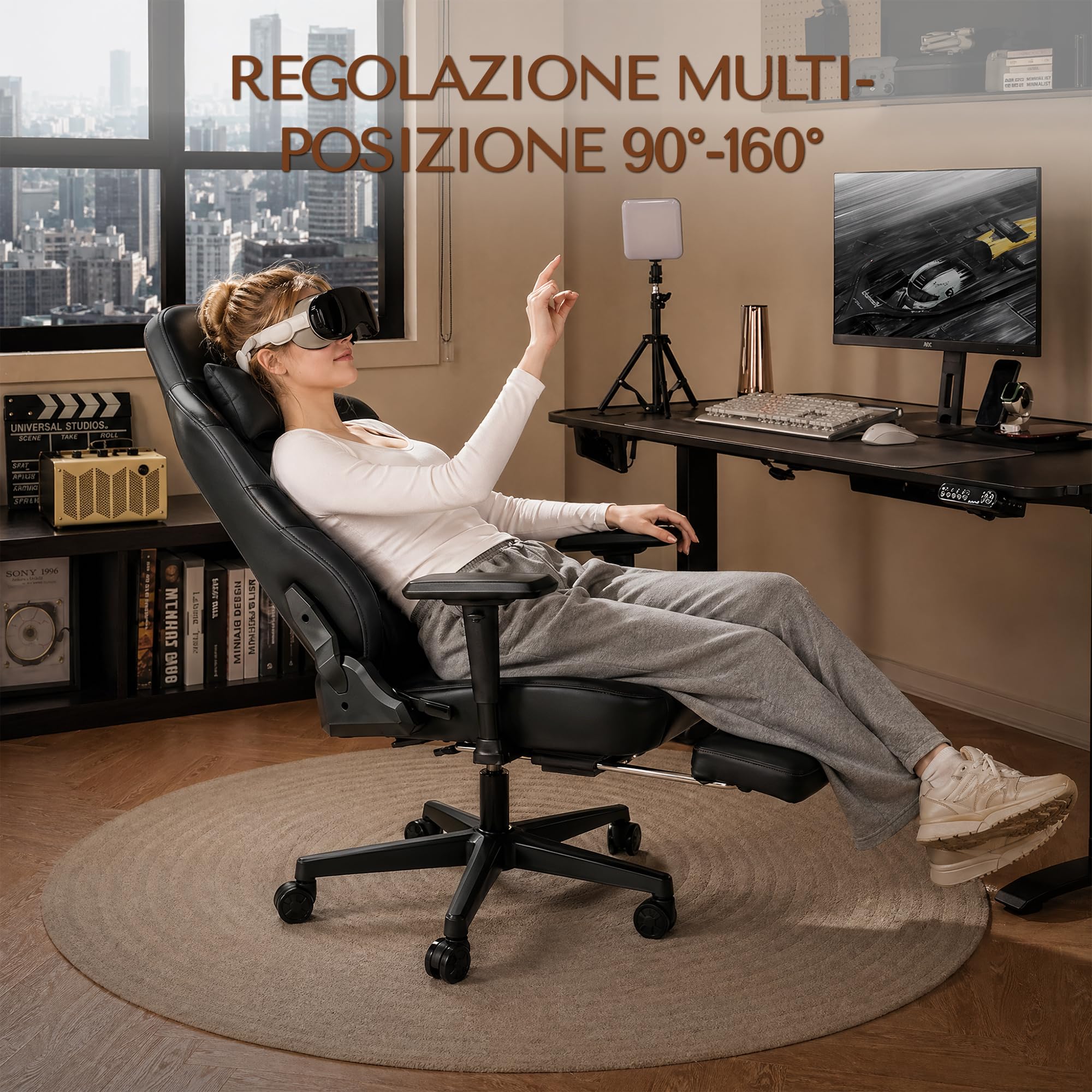 JUMMICO Sedia da Gaming XL Ergonomica per Adulti, Poltrona Ufficio Rinforzata 200kg, Braccioli 2D, Poggiapiedi Retrattile, Schienale Reclinabile 90-170°, Nero