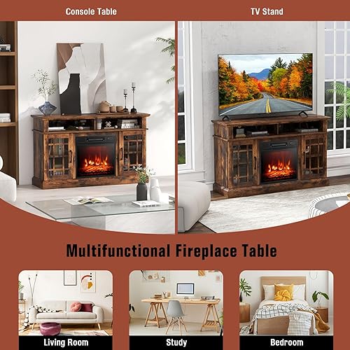 Miniatura 8 de GOFLAME Soporte de TV con chimenea para TV de hasta 55 pulgadas, centro de entretenimiento de madera independiente con chimenea eléctrica de 18