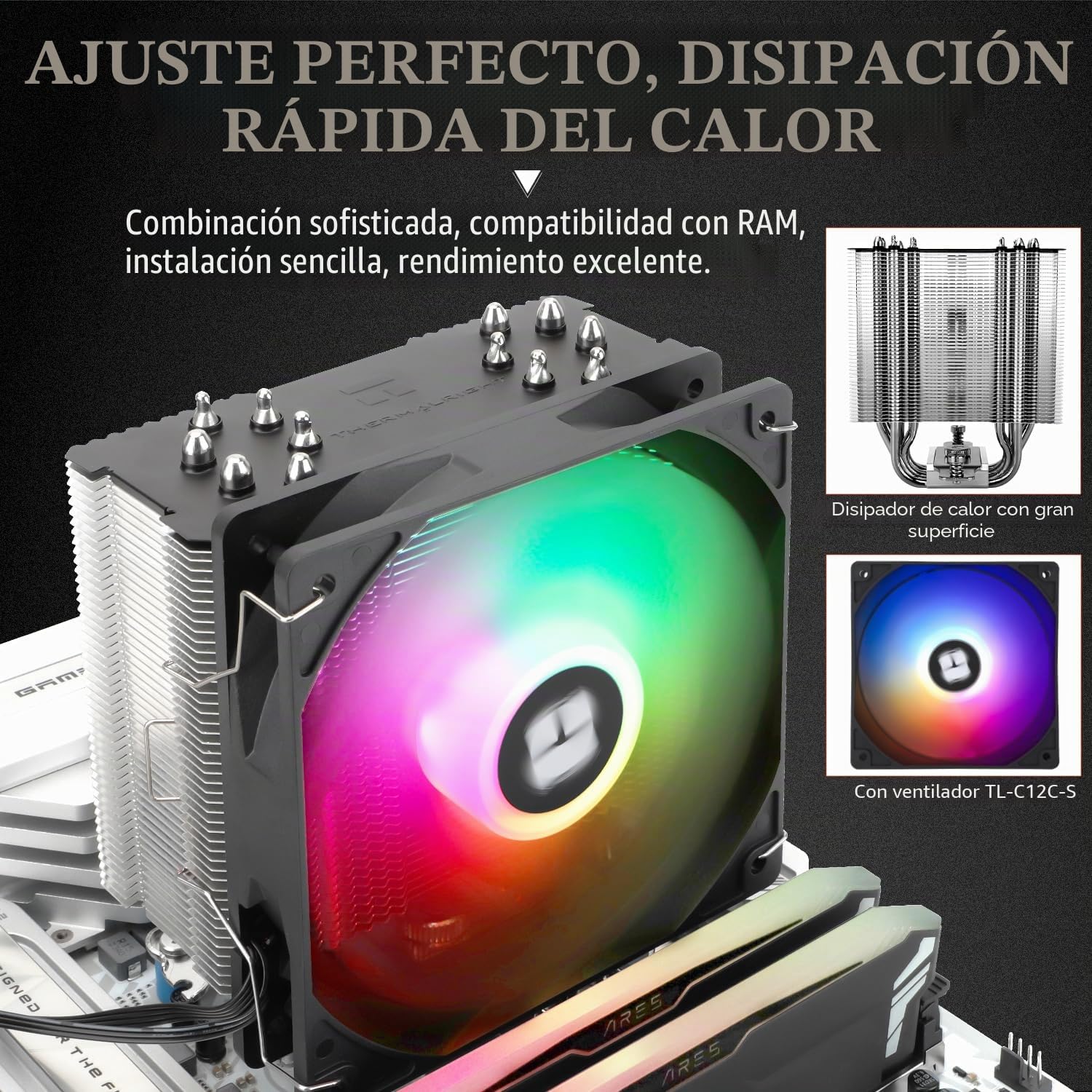 Thermalright Burst Assassin 120 SE ARGB CPU enfriador de aire, 6 heatpipes, TL-C12C PWM Quiet Fan CPU Cooler con velocidad de 1550RPM, para AM4/AM5,Intel LGA1851/1700/1150/1151/1200, refrigerador de