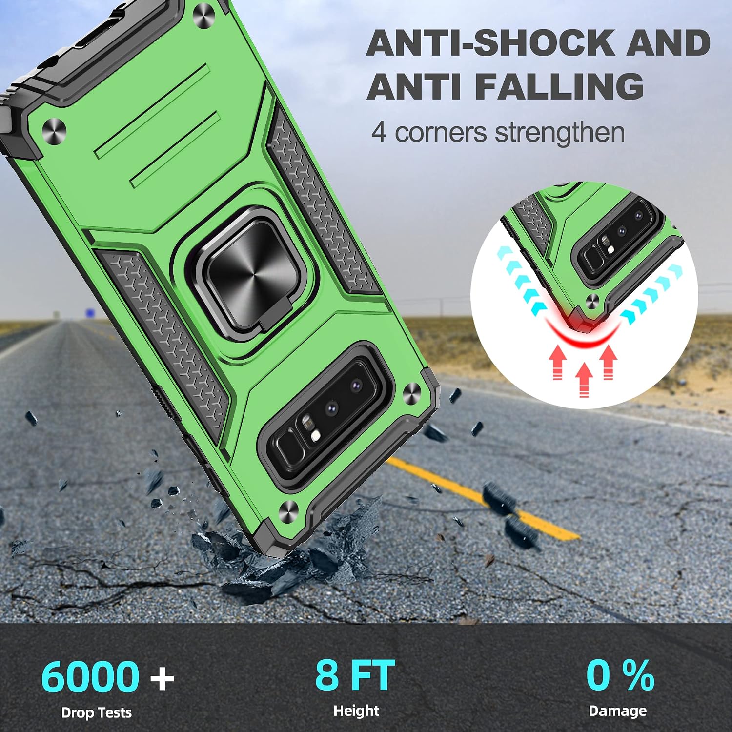 Galaxy Note 8 Case, Samsung Note 8 Phone Case with HD Screen Protector, Atump 360° Rotation Ring Kickstand [Military Grade] Dual Layer Shock Absorption Protective Case for Galaxy Note 8, Green