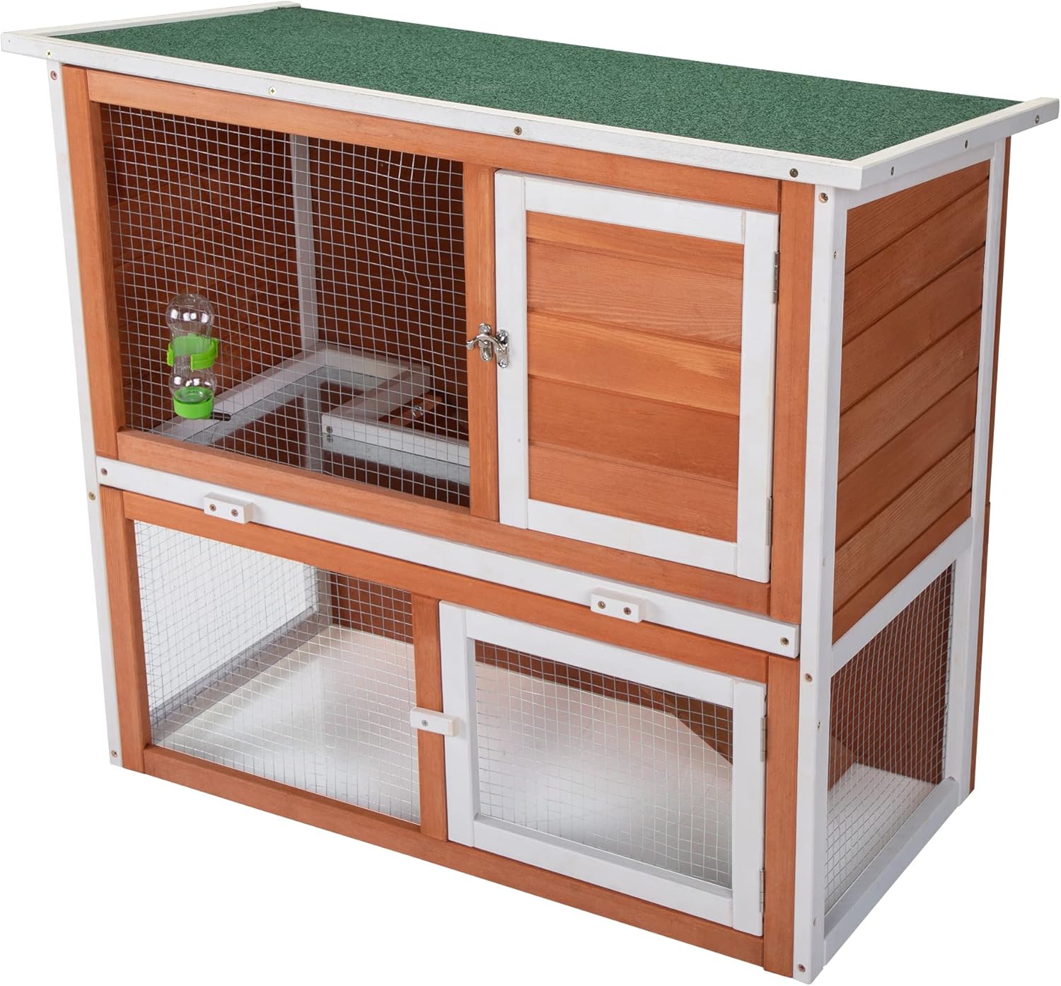 GOWE 2-Tier Wood Rabbit Hutch, Outdoor Bunny Cage for Small Animals, Wooden Enclosure for Multiple Pets, Orange