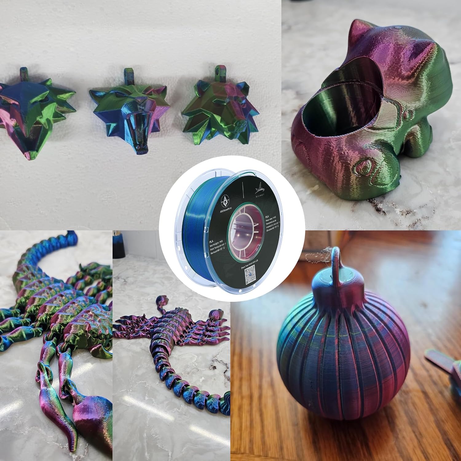 PLA 3D Printer Filament, Triple Color Silk PLA Filament, Dimensional Accuracy +/- 0.02 mm, 1 kg Spool(2.2lbs), 1.75 mm, Red Green Blue - Image 3