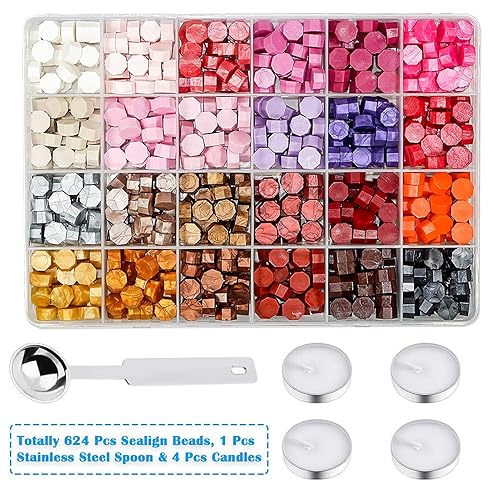 Miniatura 27 de Sealing Wax Beads Colorful Macarone 380Pcs with 2PCS Tea Candles and 1 PCS Wax Melting Spoon