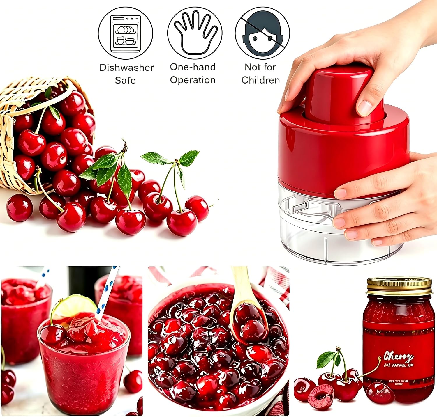 Cherry Pitter - Olive And Other Fruit Tools, Cherry Pitter With a Space-Saving Lock (RED)