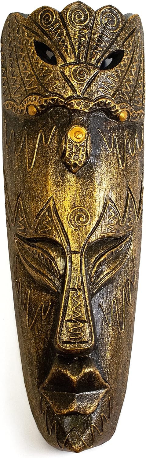G6 Collection Wooden Hand Carved Gold Peacock Wall Mask Plaque Hanging Home Decor Accent Art Unique Sculpture Decoration Handmade Handcrafted Decorative Peacock Mask (12" Tall)