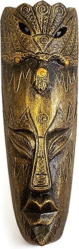 G6 Collection Máscara de pared de madera tallada a mano con pavo real dorado para colgar en la pared, decoración del hogar, arte de acento,