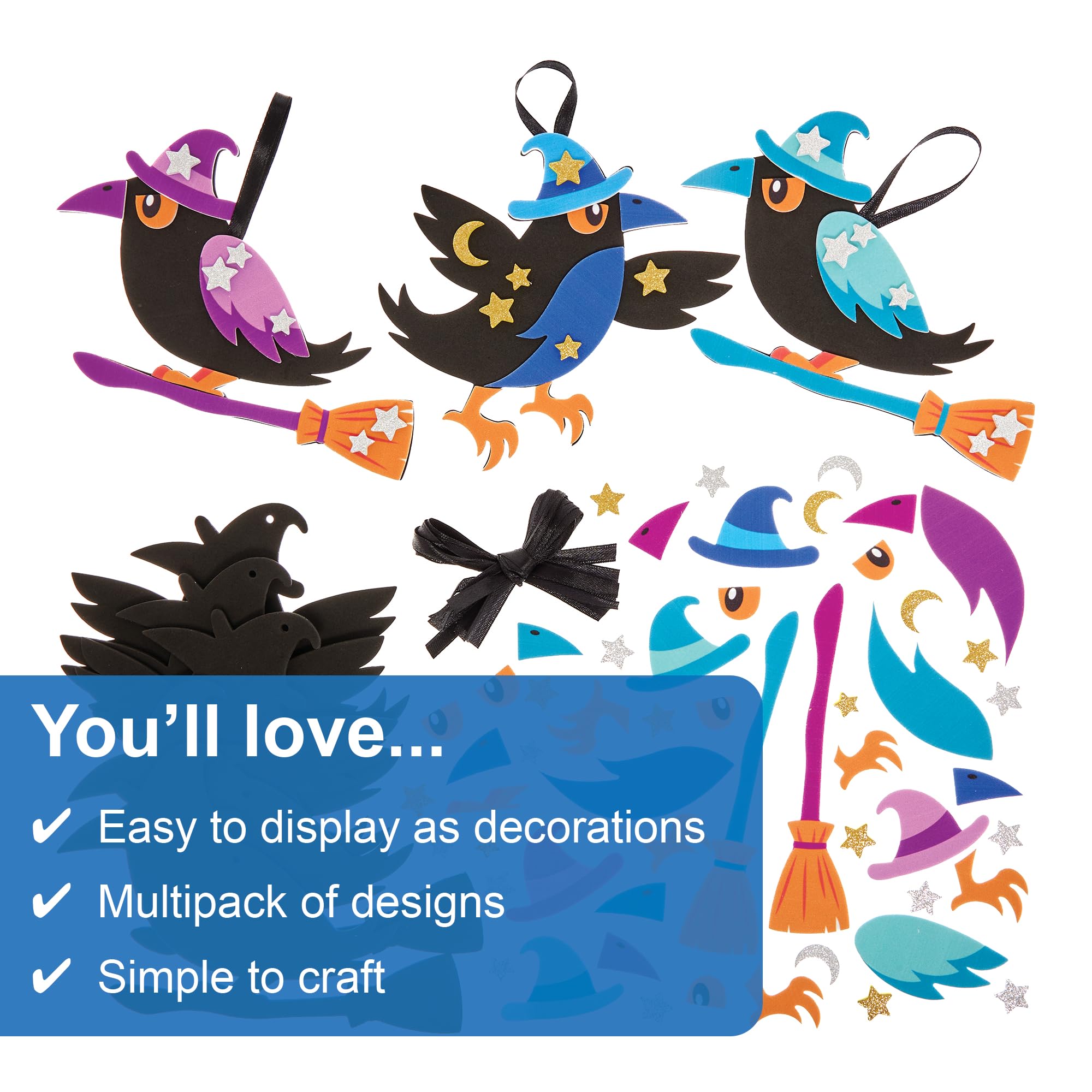 Baker Ross FN285 Spooky Crows Mix and Match Decoration Kits - Pack of 8, Halloween Arts and Crafts for Kids Halloween Decorations - Image 3