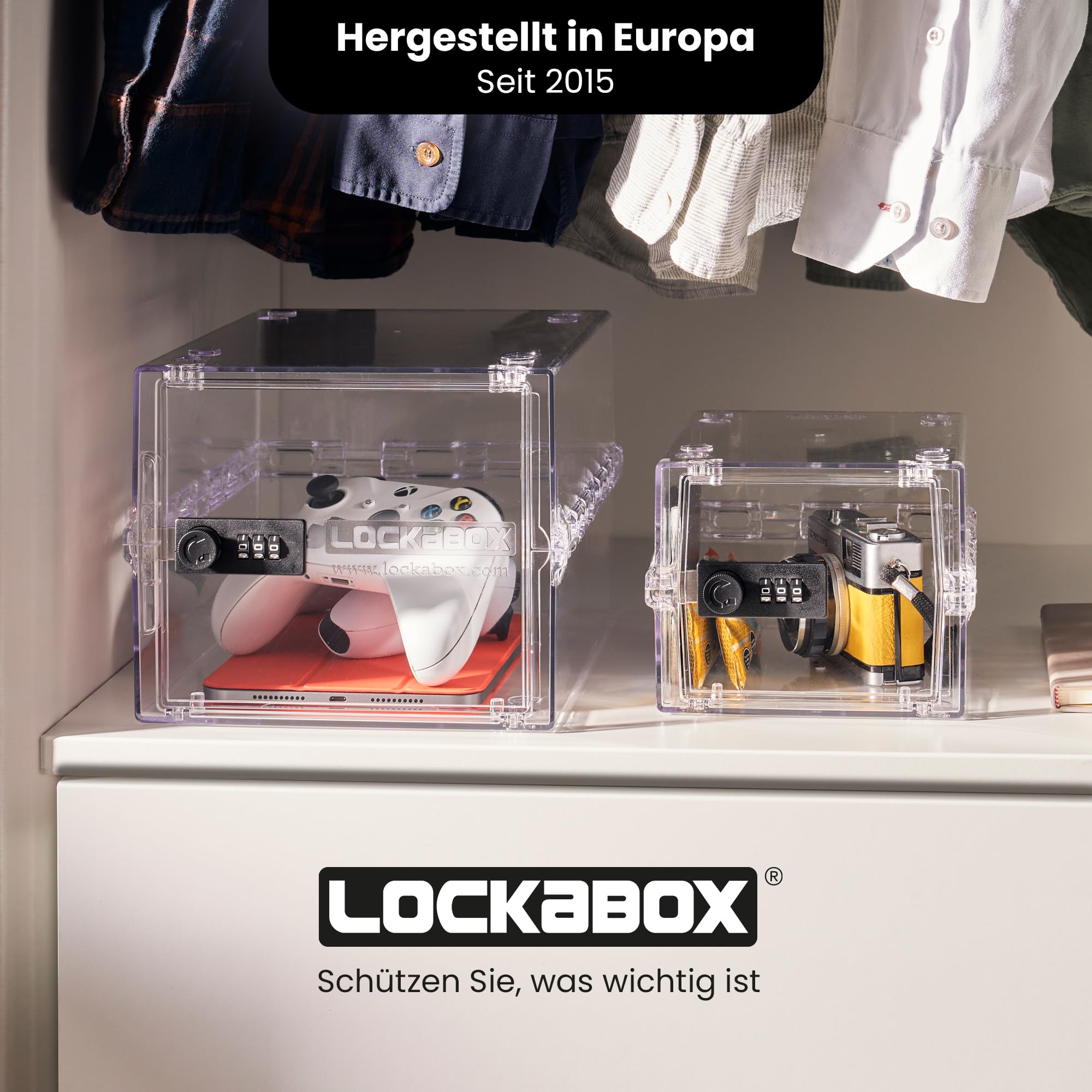 Lockabox One™ abschließbare Aufbewahrungsbox mit Zahlenschloss 31x21x17 cm Kristall