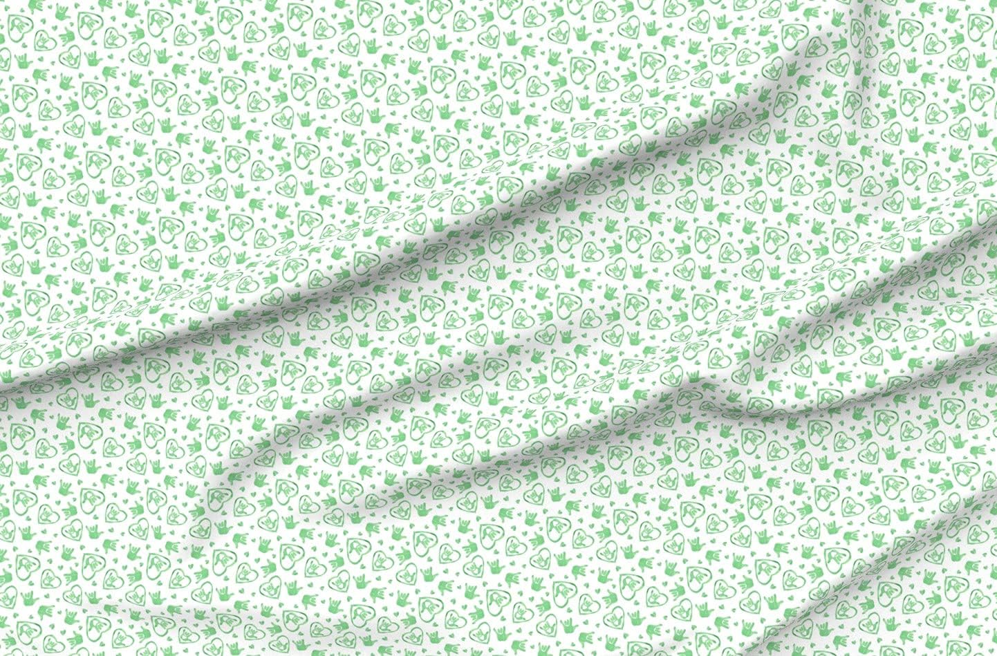 Spoonflower Fabric - Love Emerald Language Sign Hands Heart Printed on Chiffon Fabric Fat Quarter - Sewing Fashion Apparel Dresses Home Decor