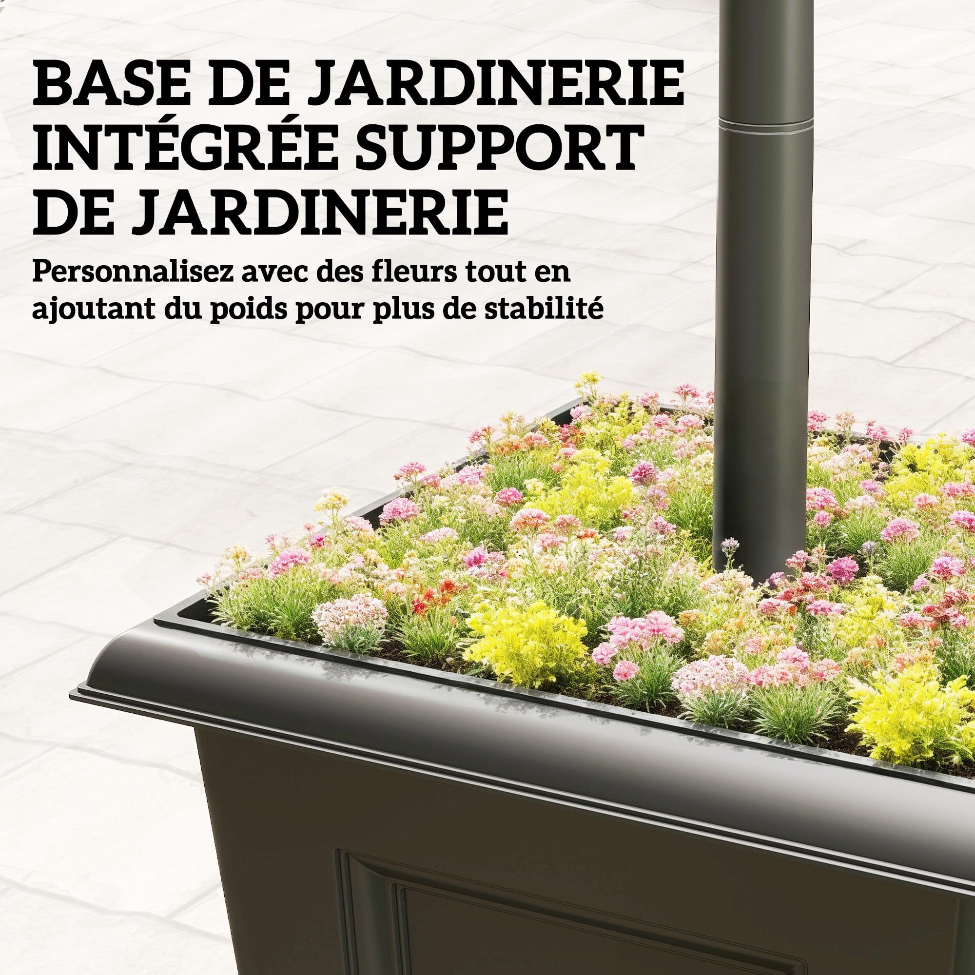 Outsunny Lampadaire Extérieur sur Pied à 3 Têtes, Éclairage LED, Noir