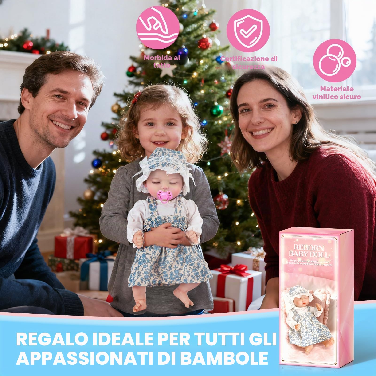 JONRRYIN Bambole Reborn con Sensore di Gravità, 43cm Bambole Reborn Interattive per Bambine, che Respirano, Piangono e Ridono, Ideali dai 3 Anni in su (Blu)