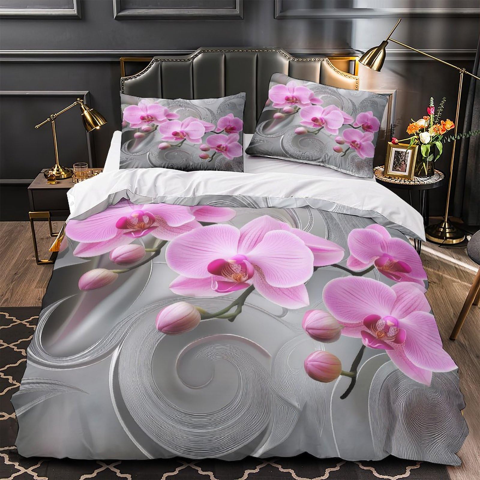 Housse de couette léopard rose pour une chambre parentale tropicale