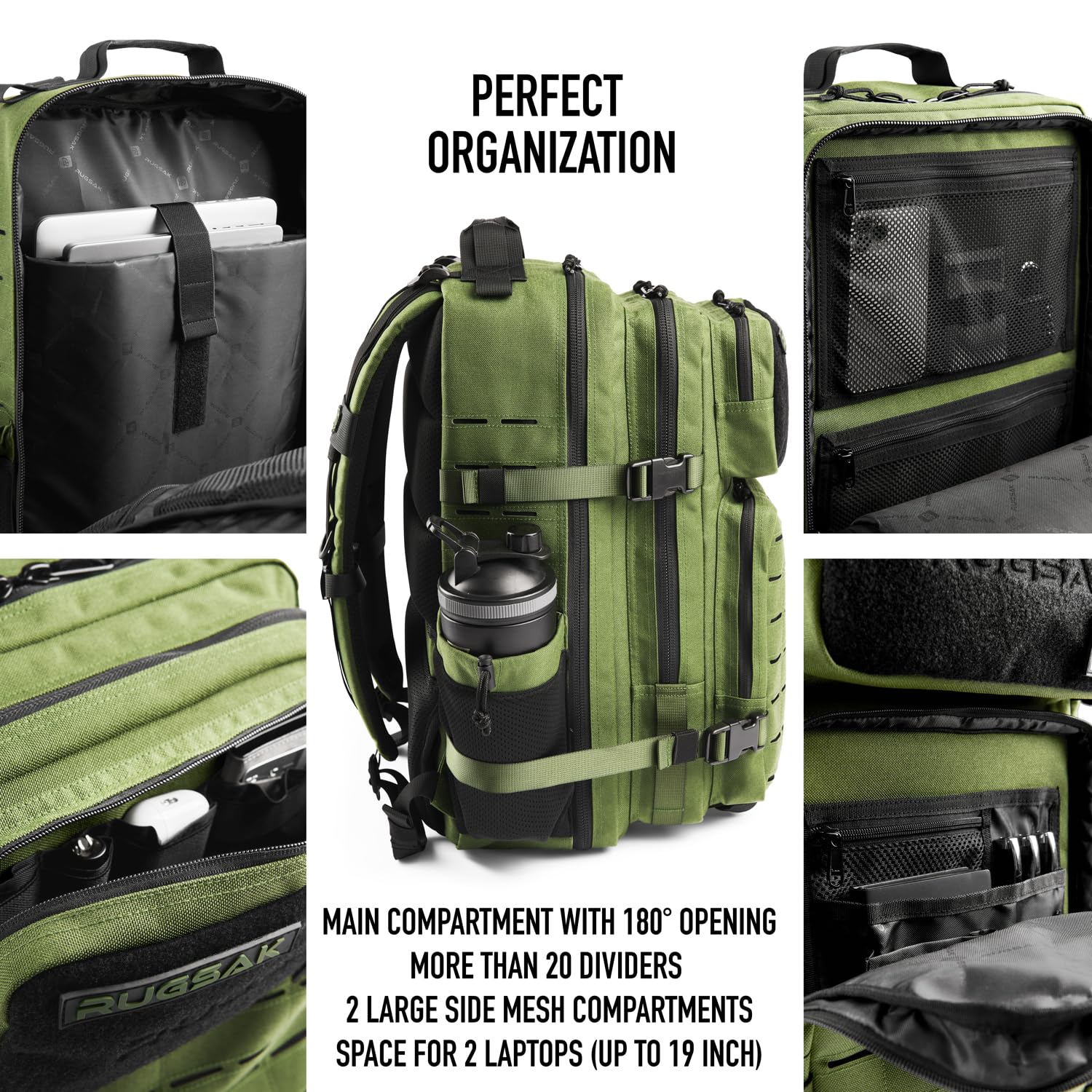 RUGSAK® ALPHA | Mochila táctica [20-45L] impermeable y extremadamente resistente | Mochila militar de supervivencia | para trabajo al aire libre, senderismo, camping y gimnasio, mochila de viaje Molle