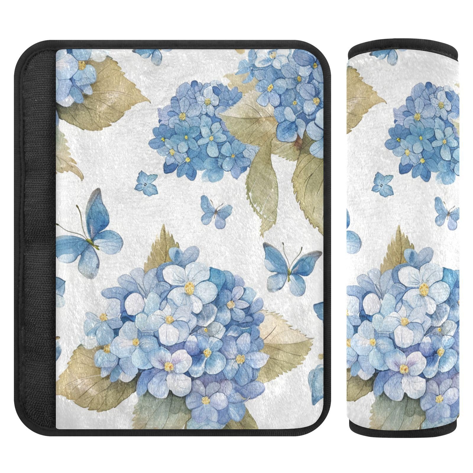 Watercolor Hydrangea Butterfly Seat Belt Cover Pad 2 Pcs Soft Cute Seatbelt Covers Protector Support Head Neck Shoulder Strap for Car Seats High Chair Backpack for Adults Kids Women Men 10x7.7I