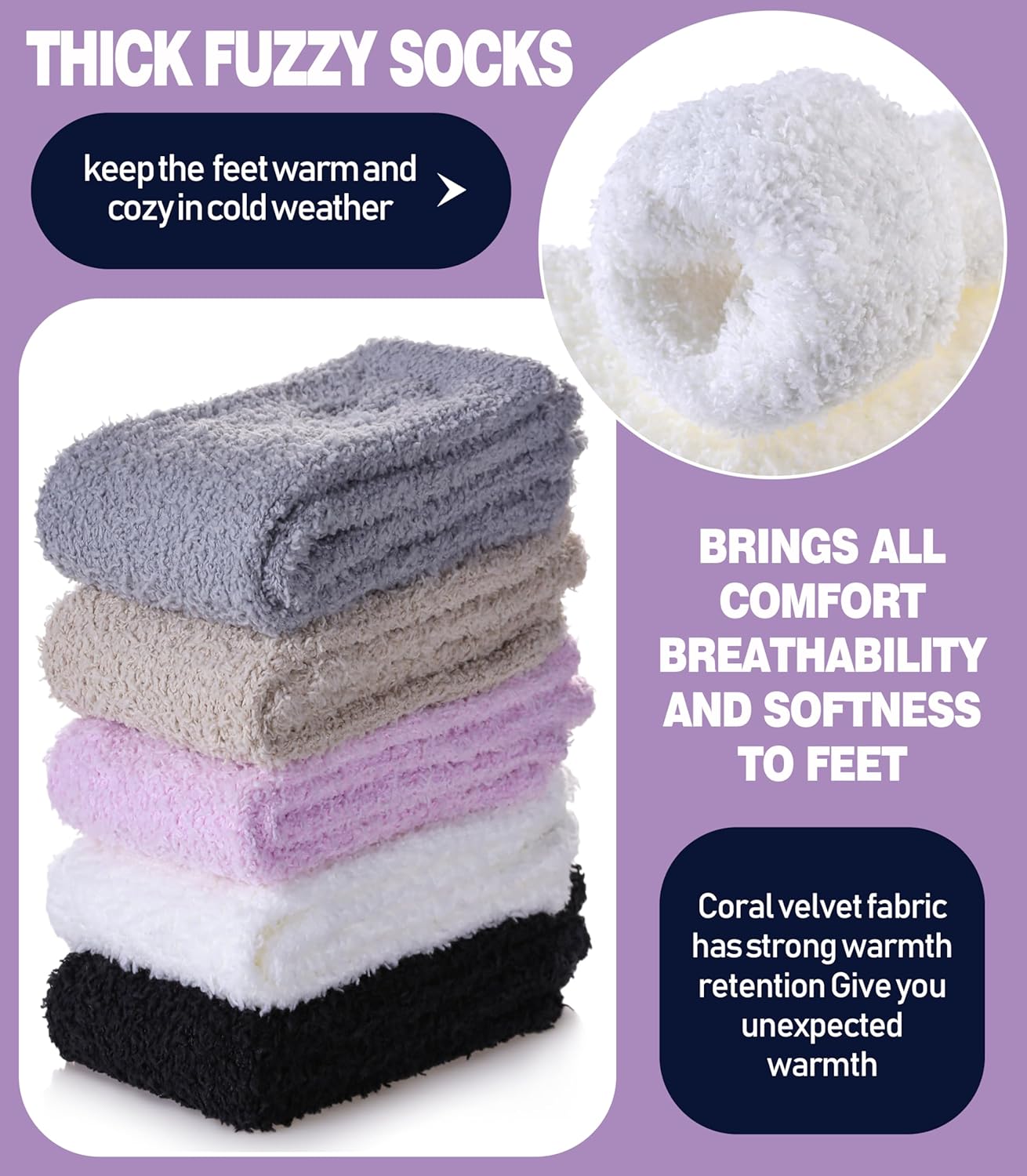 MQELONG Womens Super Soft Fuzzy Cozy Home Sleeping Socks Microfiber Winter Warm Slipper Socks - Image 6