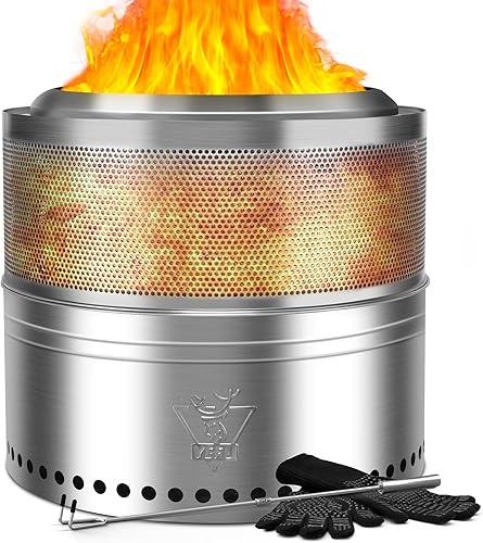 YEFU Hoguera de 17.7 pulgadas de diámetro, fogata plegable sin humo, chimenea portátil de acero inoxidable para exteriores con soporte de cenizas