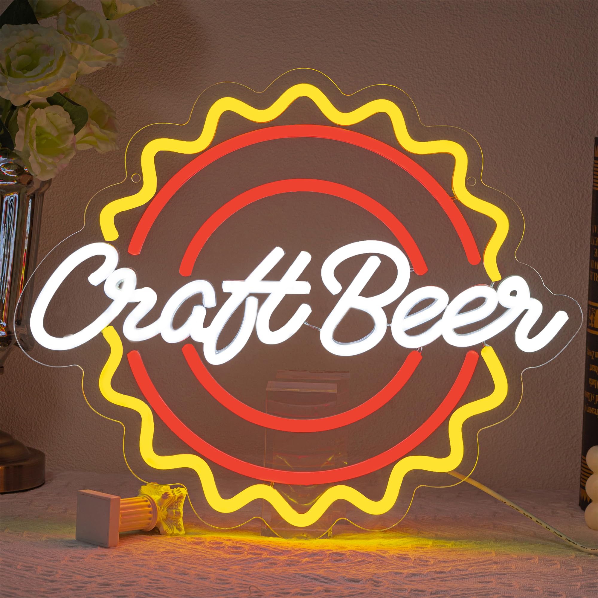Beer Neon Sign Craft Beer Neon Light for Wall Decor Bar Neon Signs USB Powered LED Neon Light Dimmable Neon Sign for Bedroom Beer Bar Club Tavern Man Cave