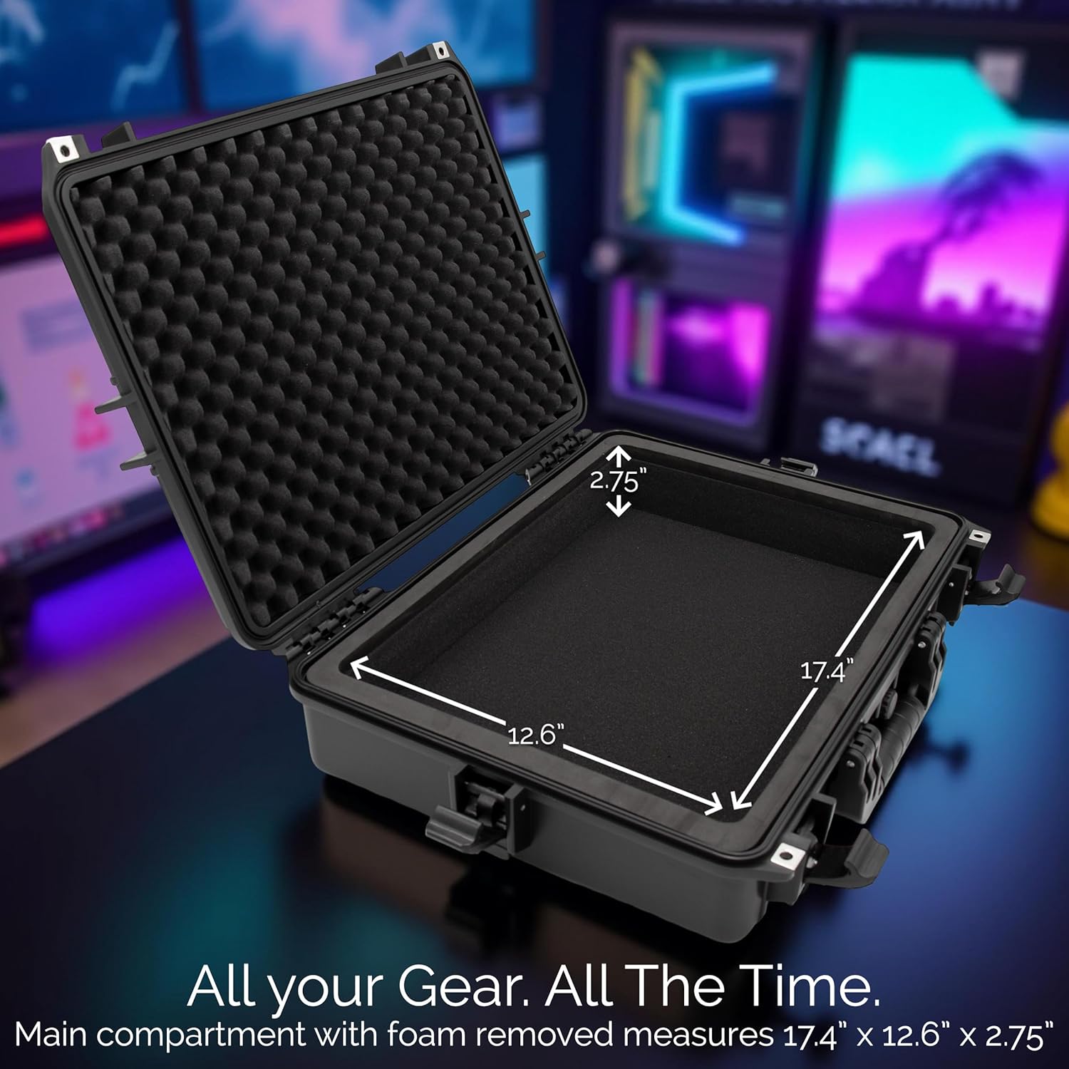 CASEMATIX Waterproof IP67 Laptop Hard Case for 15.6-17.3 inch Gaming Laptops & Accessories - Heavy Duty Hard Laptop Case with Foam Compatible with Asus Acer MSI Alienware Gaming Models & More - Image 4