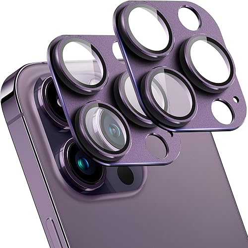 2 Pack Camera Lens Protector for iPhone 14 ProiPhone 14 Pro Max,Drop Protection 9H Tempered Glass Camera Cover Screen Metal Ring Case Friendly