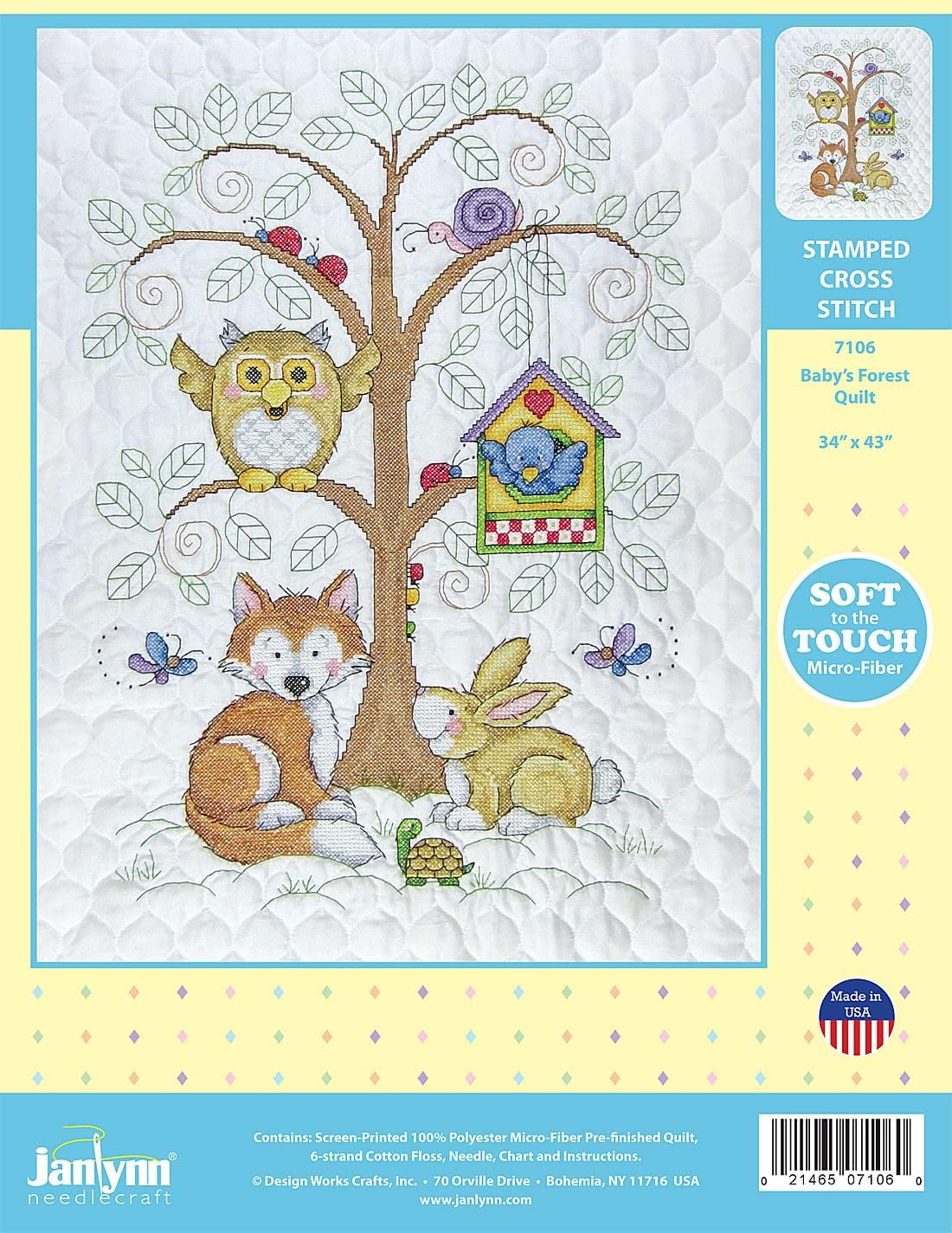 Design Works Crafts Janlynn Stamped for Cross Stitch Quilt Kit, Baby's Forest