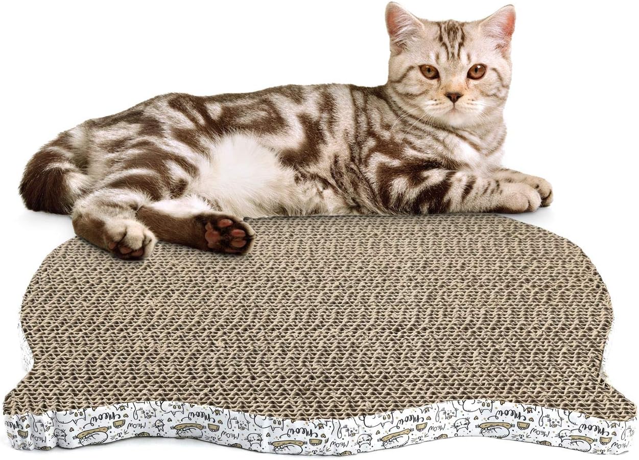 LMTIC Cat Scratch Pad,Durable Cardboard Cat Scratcher with Catnip,Kitty Shape Corrugated Cat Scratcher for Indoor Cats