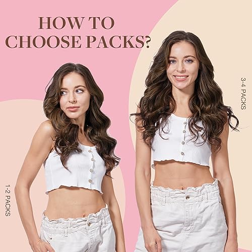 Miniatura 5 de GOO GOO Extensiones de cabello humano con cinta, 2302, balayage, color castaño caro, 24 pulgadas, 1.76 onzas, 20 unidades, trama cutánea invisible,