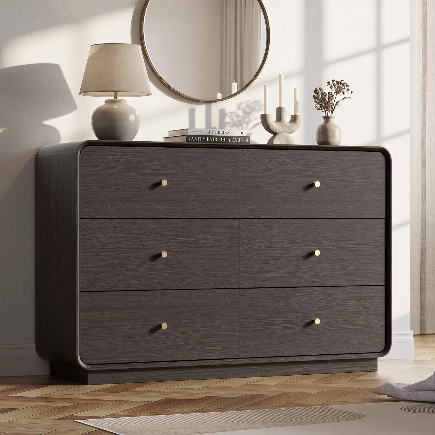 Modern 6 Drawers Dresser for Bedroom, 47" Wide Dresser-Brown