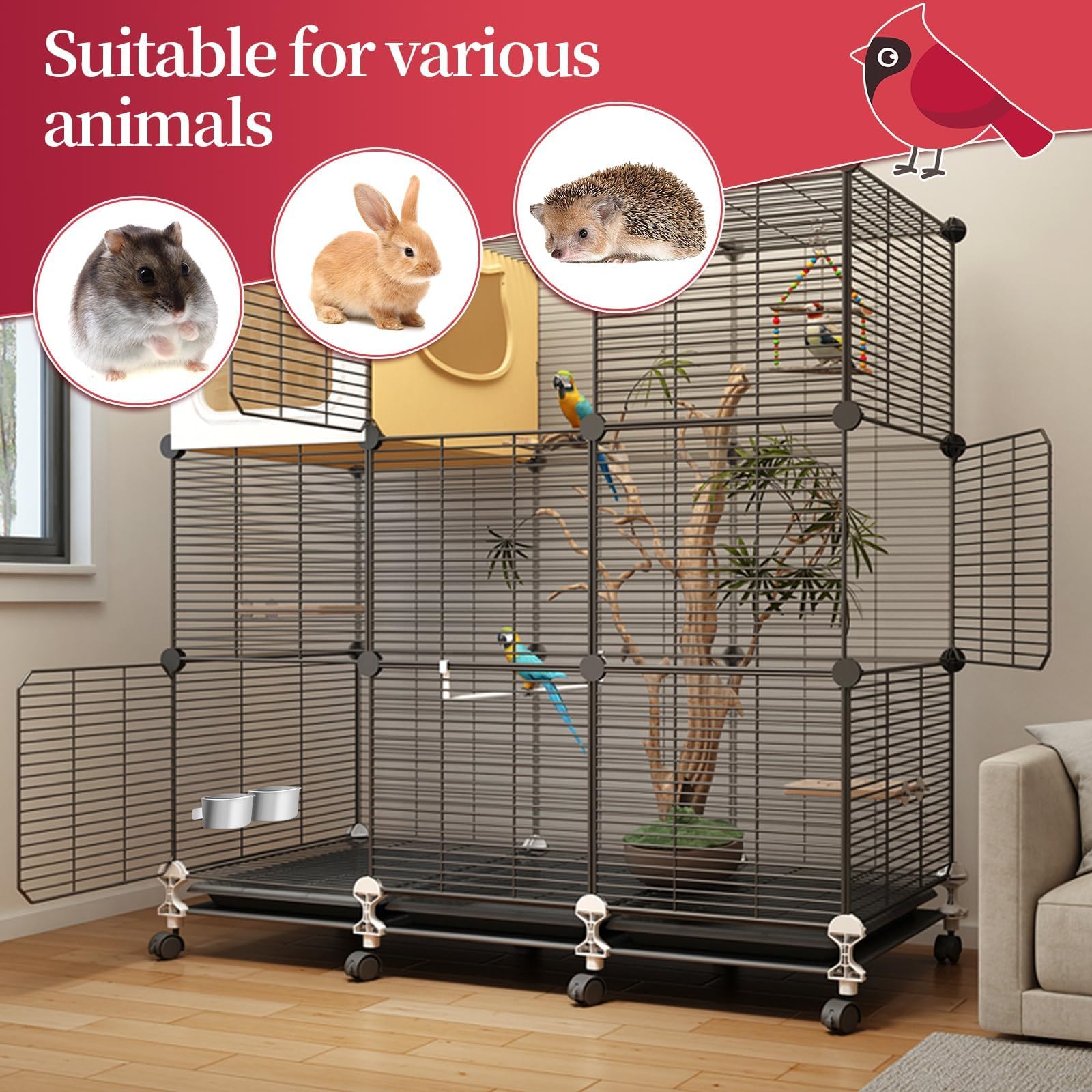 Bird Cage Feeder, Bird Feeder for Cage, 2 Pcs 10oz Stainless Steel Food Water Bowls with Clamp, Hanging Coop Cups for Parrot Cockatiel Hamster Rabbit Rat Small Animals - image 4