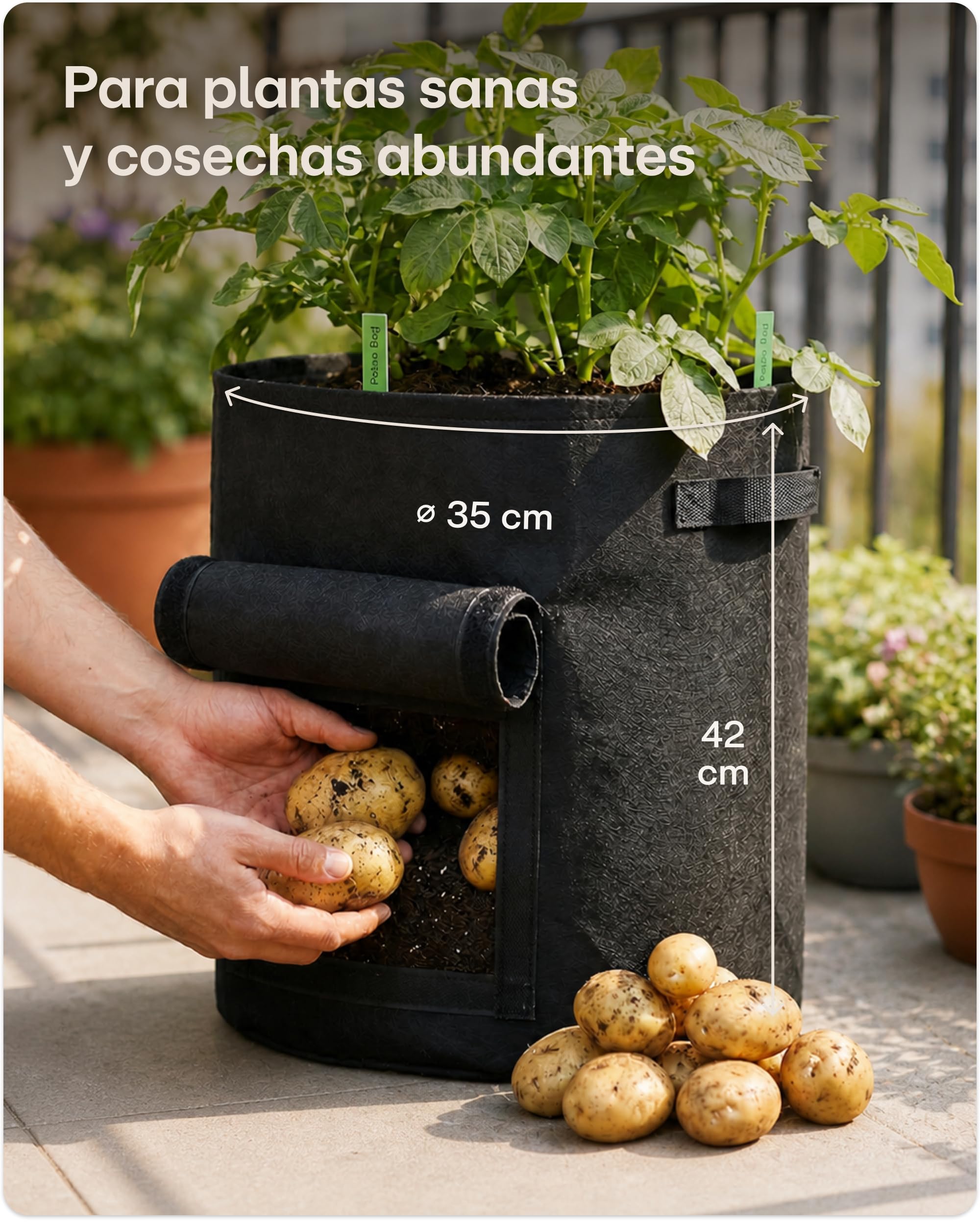 Praknu Bolsa de Cultivo para Plantas 40L - 3 Bolsas para Plantar Patatas y Vegetales - Resistente a la Lluvia - con Ventana de y Etiquetas de Plantas - Lavables y Plegables