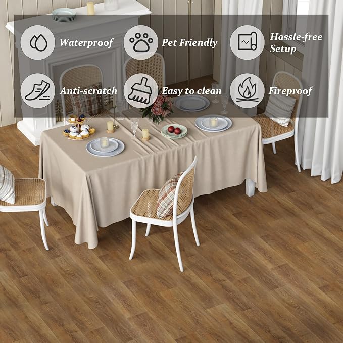 Homease Rollos de Piso Vinílico Nature Oak 0.5mm 39.4" x 118" PET Impermeable y Resistente al Desgaste Autoadhesivo para Piso Fácil de Instalar miniatura 3